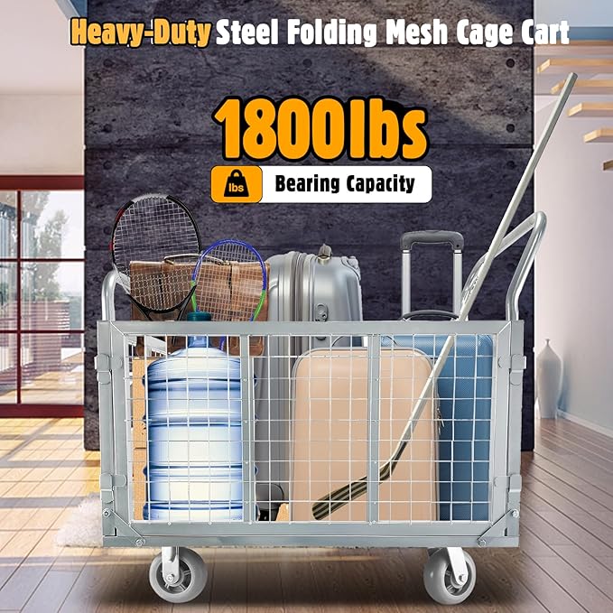 Platform Truck Cart with Cage, 6-in-1 Flatbed Utility Carts, Foldable Heavy - Image 5
