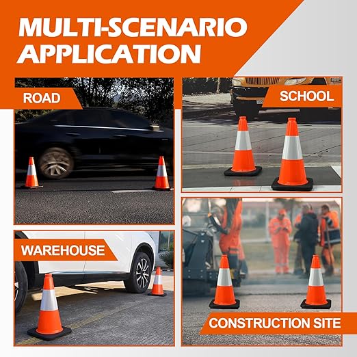 8 Pack 18 Inch Orange PVC Traffic Cones Black Base Stable Durable, Parking Lot - Image 7