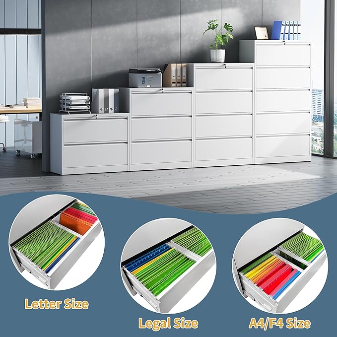 3 Drawer File Cabinet with Lock, Lateral Filing Cabinets, Metal Storage Filing - Image 9