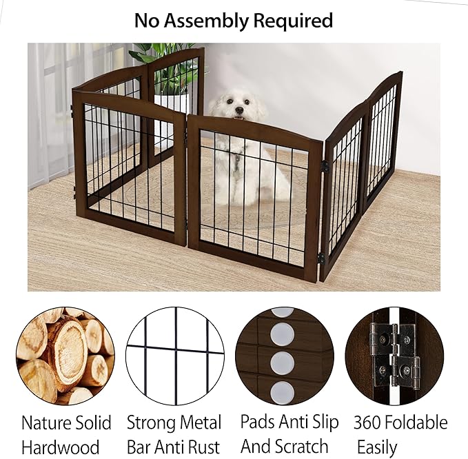 LZRS 6-Panel Extra Wide Wooden Freestanding Dog Gate: Foldable Solid Wood and - Image 3