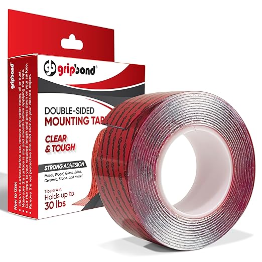 GripBond Clear Double Sided Tape, 1 Roll, 1.2”x120” – Clear Mounting Tape by GripBlue