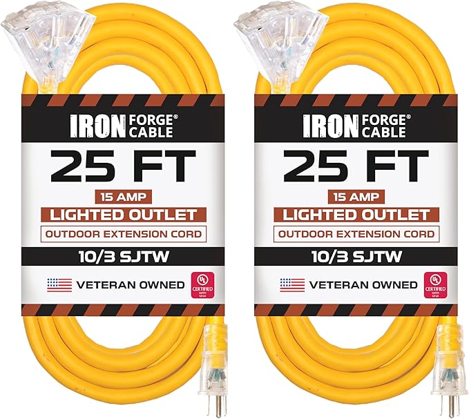 Iron Forge Cable 10 Gauge 25ft Lighted Outdoor Heavy Duty Extension Cord - 15 by IronForgeCable