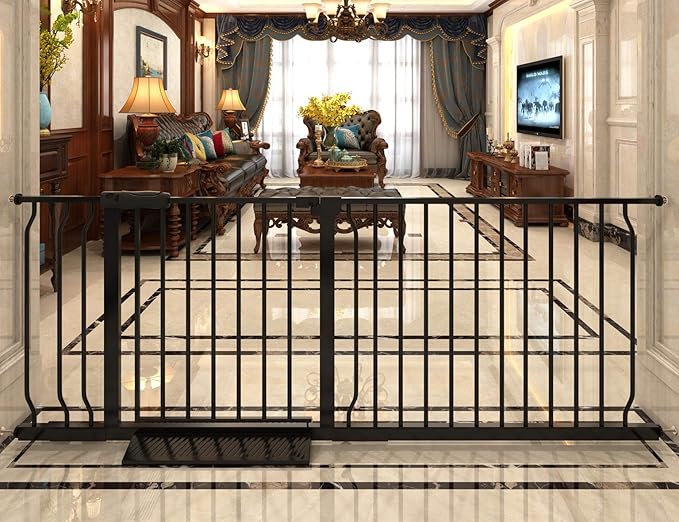 Extra Wide Baby Gate Tension Indoor Safety Gates Black Metal Large Pressure by COSENDBABYGATE