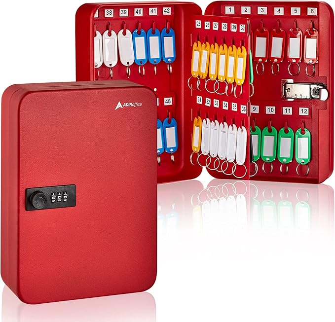 AdirOffice Key Lock Box – 48 Key Hooks Wall Mounted Key Cabinet Lock Box by AdirOffice