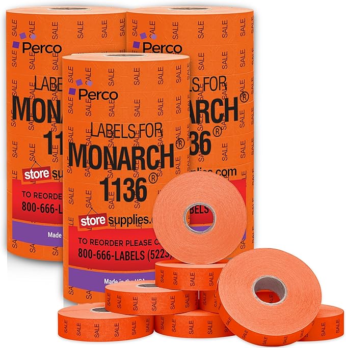 Perco Red Sale Pricing Labels for Monarch 1136 Price Gun – 3 Sleeves, 24 Rolls by Perco
