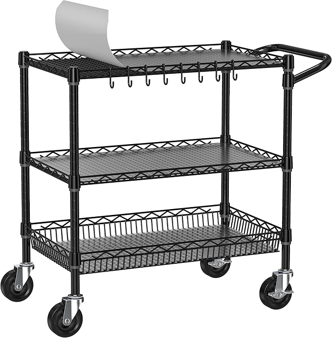 Heavy Duty Rolling Cart with Wheels, 3 Tier Commercial Grade Utility Cart by Folews