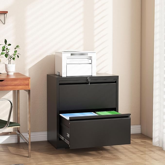 Lateral File Cabinet with Lock, 2 Drawer Filing Cabinet, Metal File Cabinets - Image 2