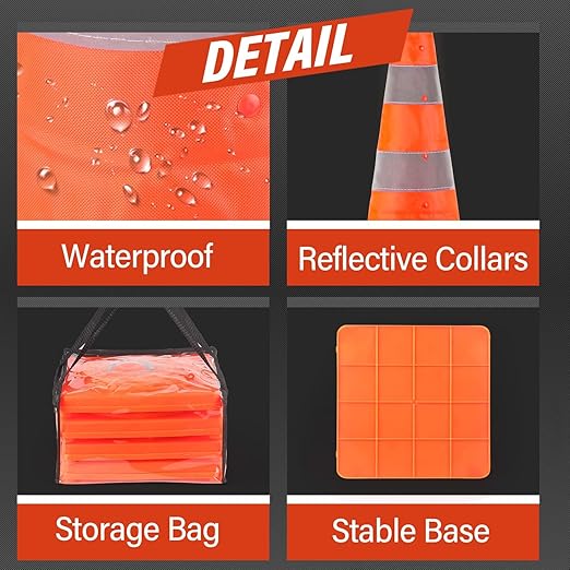 RoadHero 18 Inch 4 Pack Collapsible Traffic Safety Cones, Parking Lots - Image 8