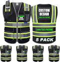 BeautyWill 5 Pack Safety Vest Class2 ANSI Certified Custom Logo High Visibility by BeautyWill