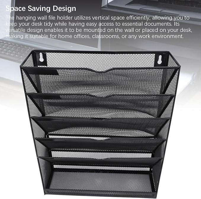 Walfront Hanging Wall File Holder 6 Tier Metal Hanging Wall Mount File Organizer - Image 7