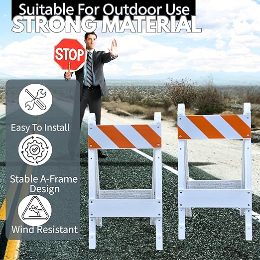 BESEA Folding Traffic Barricade, Heavy-Duty Plastic Construction - Image 3