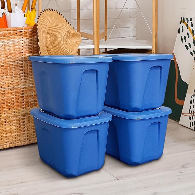 HOMZ 4-Pack Durable Molded Bin, Plastic Storage Containers w/Lids, 10 Gallon - Image 8