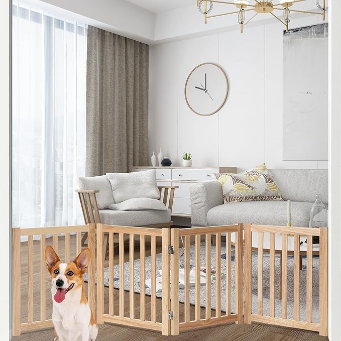 LZRS 4-Panel Wooden Free Standing Foldable Dog Gate Indoor – 24" High, Extra - Image 7