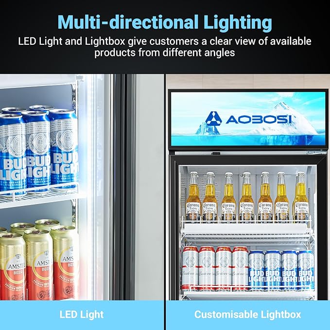 AAOBOSI Commercial Merchandiser Refrigerator, 17.09Cu.Ft Glass Door Display - Image 9
