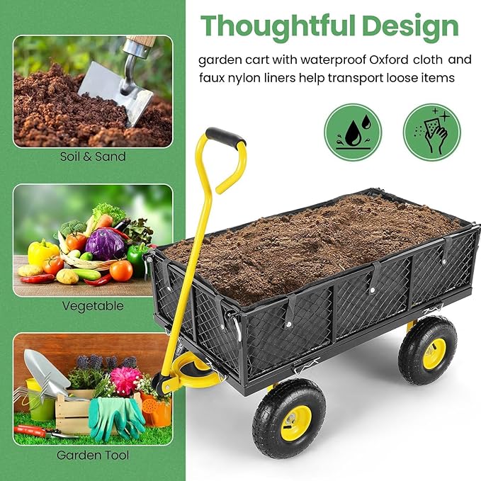 Homdox MAX 880 Lbs Garden Cart, Heavy Duty Foldable Mesh Steel Garden Wagon - Image 3