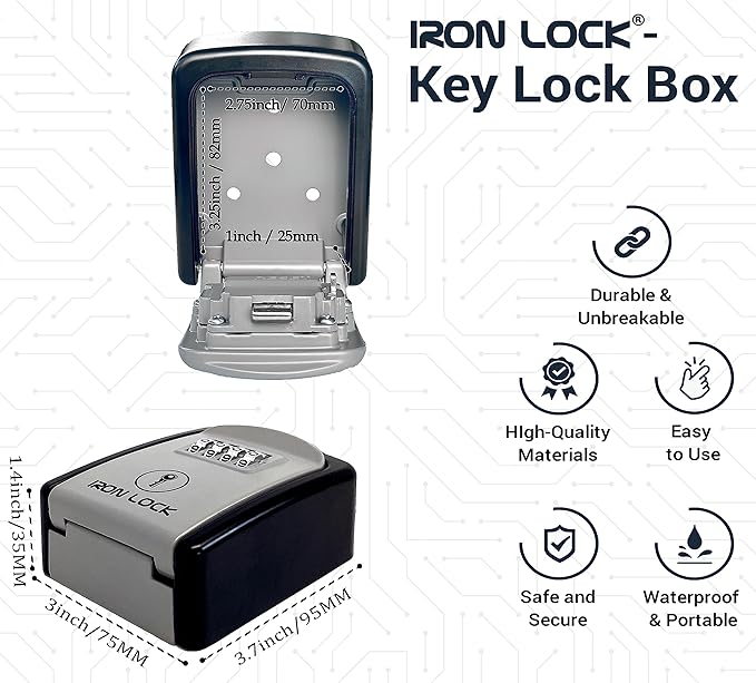 Iron Lock® Wall Mount Key Lock Box – Waterproof Heavy Duty Metal Lock Box - Image 3
