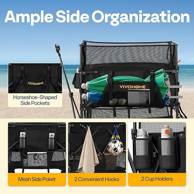VIVOHOME 500L Large Capacity Double Decker Collapsible Wagon 500lbs Heavy Duty - Image 3