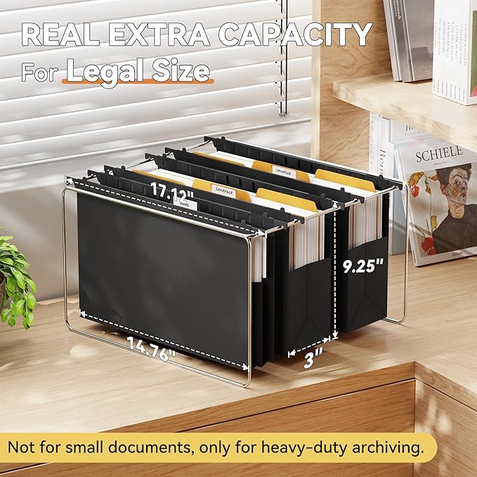 Plastic Legal Hanging File Folders Extra Capacity, Expandable Large Black - Image 3