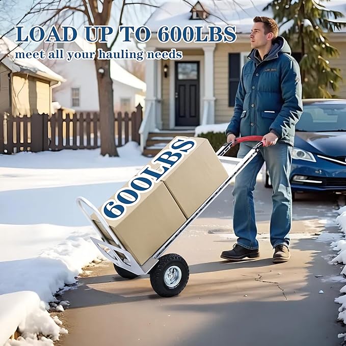 Aluminum Alloy Hand Truck with U-Shaped Handle, 2 Rubber Wheels, 600 lb Capacity - Image 4