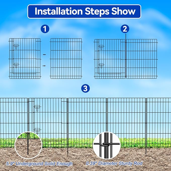 INJOPEXI Decorative Metal Garden Fence 6 Panels 11.8ft×30in Garden Fence - Image 3