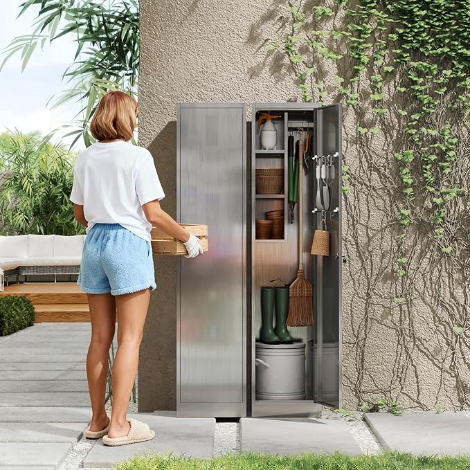 Yizosh Outdoor Storage Cabinet, Steel Broom Cloest - Image 4