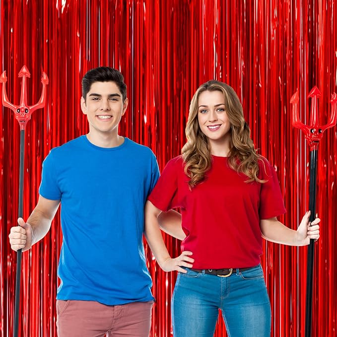 3 Pack 3.3x8.2 Feet Red Foil Fringe Backdrop Curtains, Tinsel Streamers - Image 6