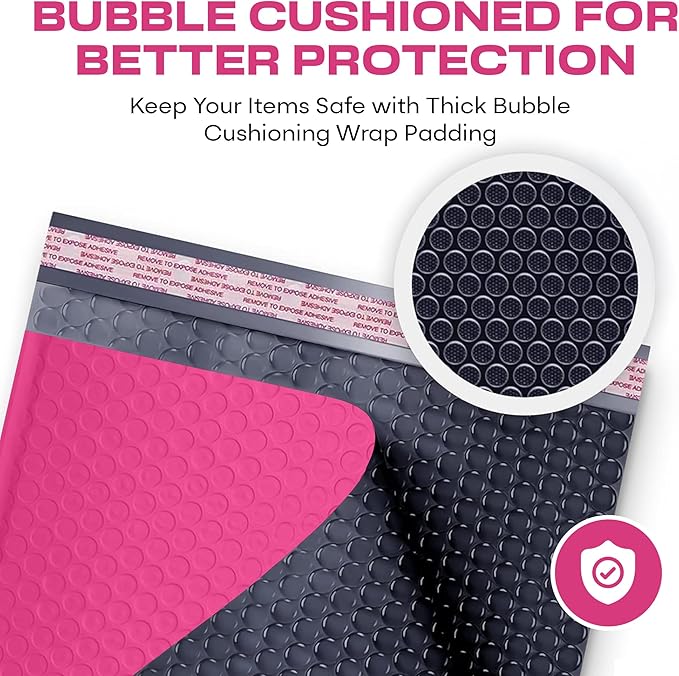 Hot Pink Small Bubble Mailers 4x8 Inch #000 | Thick Padded Poly Bubble Mailer - Image 6