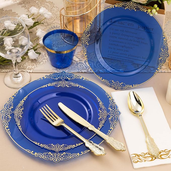700PCS Clear Blue Plastic Plates - Image 5