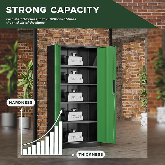 Greenvelly Metal Storage Cabinet, Lockable Steel Cabinet - Image 4
