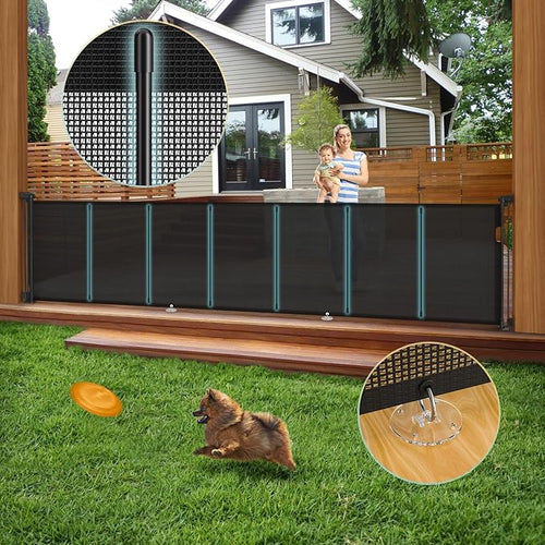 140'' Retractable Baby Gates Extra Wide, Security Upgrade Reinforcement Rods by Home
