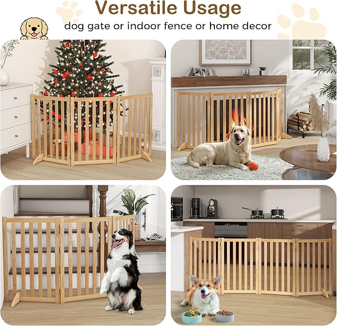 30" Height Tall Freestanding Pet Gate, Solid Wood Folding Safety Fence Wooden - Image 7