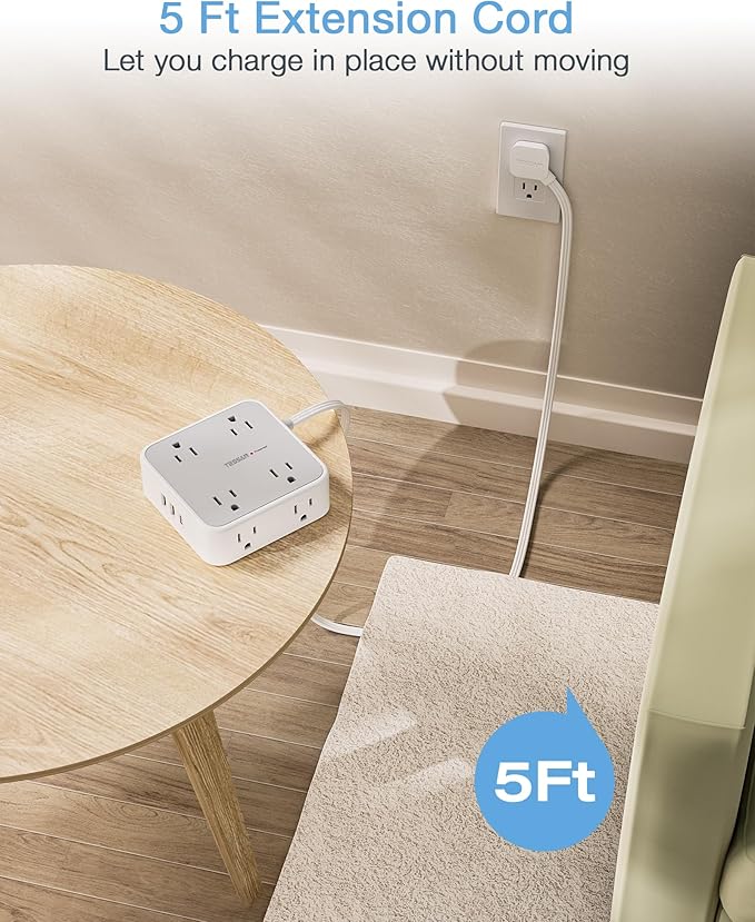 TESSAN Surge Protector Power Strip, 5 Ft Flat Plug Extension Cord - Image 2