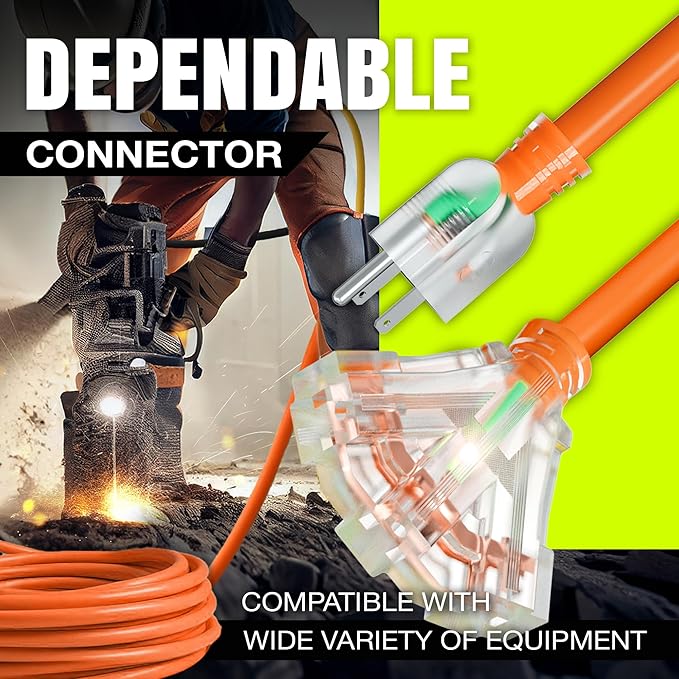 6ft Outdoor/Indoor Extension Cord 3-Outlet 12/3 Gauge Extra Heavy Duty ETL - Image 4