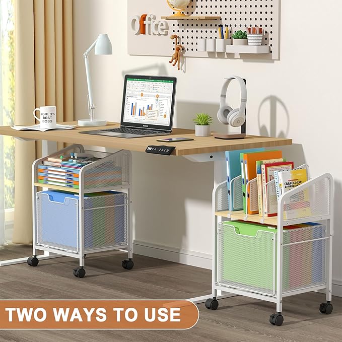 Rolling File Cabinet with Adjustable Dividers, Mobile Filing Cabinet with - Image 7
