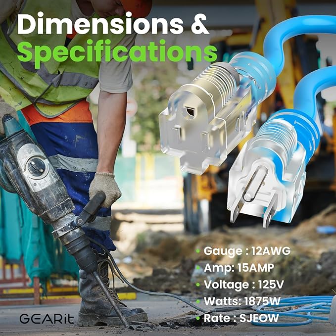 GEARit Outdoor 12 AWG Gauge 3 Prong Plug, Extension Cord, Ultra Heavy Duty SJEOW - Image 7