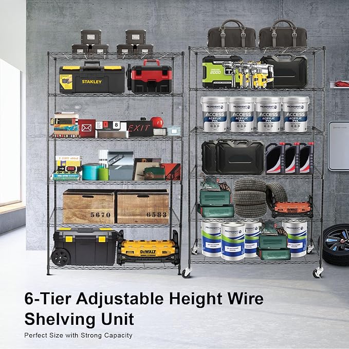 YNN Storage Shelves, 2100Lbs 6 Tier Heavy Duty Metal Rolling Shelving Unit - Image 2