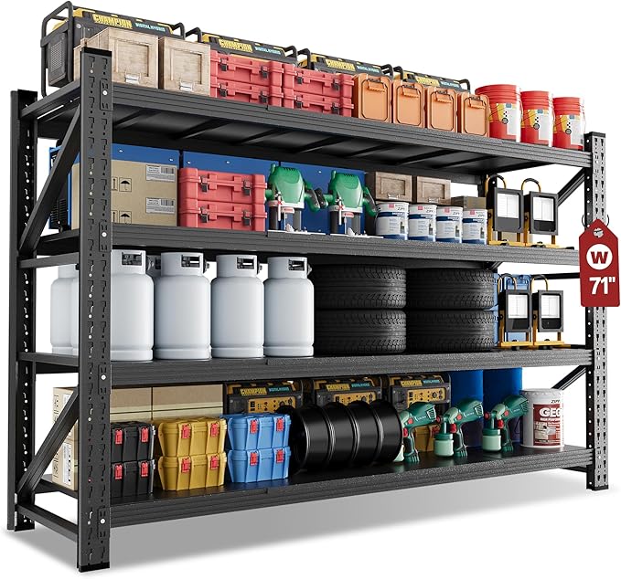 71" Wide Storage Shelves, 5000LBS Garage Shelving Heavy Duty, Standing Shelf by LISSIMO