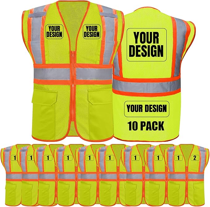BeautyWill Custom Safety Vest Customized Logo Class 2 High Visibility by BeautyWill