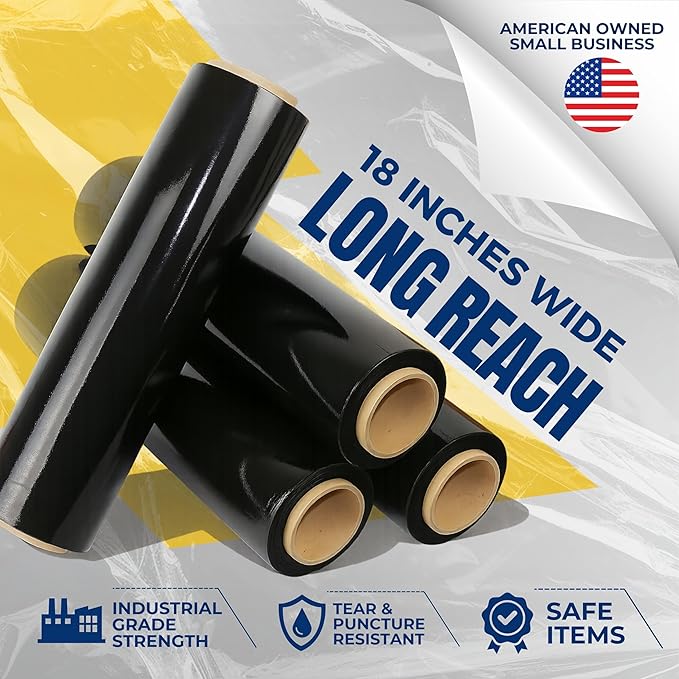 Rockin Rolls Black Stretch Wrap 18"x1500 ft, 80 Gauge – 4 Rolls Heavy Duty - Image 2