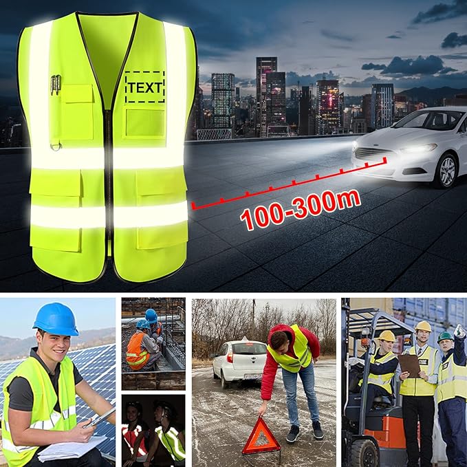 Custom Safety Vest for Men High Visibility Protective Workwear 5 Pockets Class 2 - Image 5