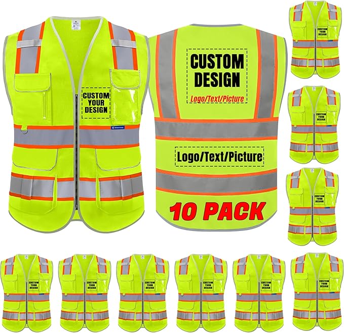 BeautyWill Custom Logo 10/20 Pack Safety Vest Class2 High Visibility Vest by BeautyWill