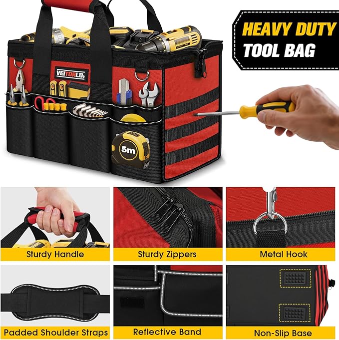 16-Inch Heavy Duty Tool Bag, 19-Pockets Tool Box Organizer, Portable Toolbag - Image 6