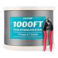 Lichamp 1000FT 1/8" Stainless Steel Wire Rope Cable, Aircraft 316 SS Braided by Lichamp