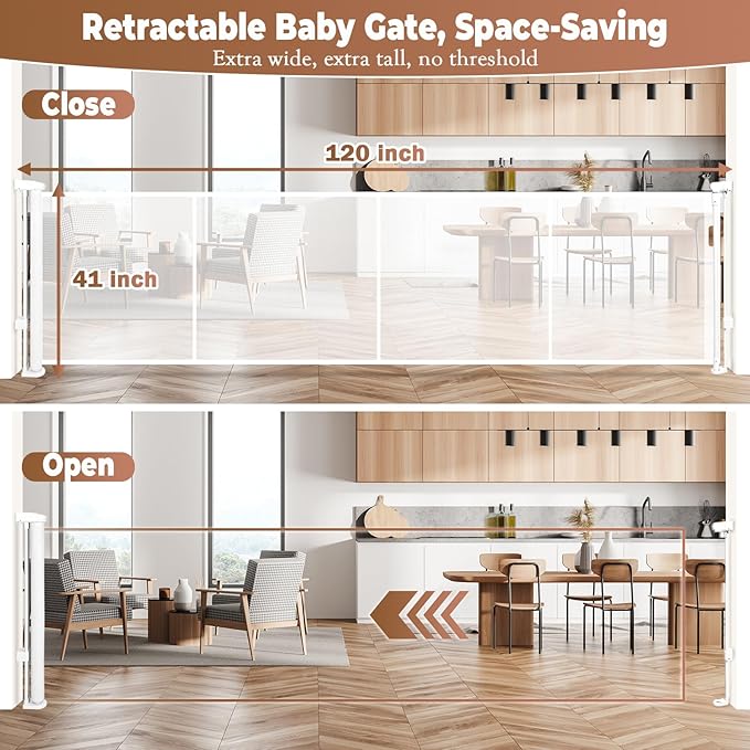 120" Retractable Baby Gate Extra Wide, Mesh Gate Long Child Gate Pet Gate - Image 3