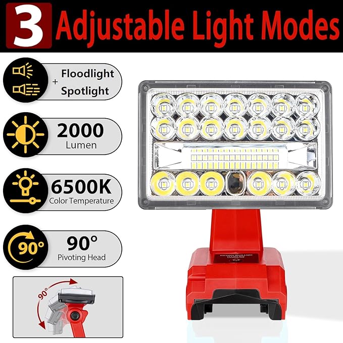 28W 2000LM Cordless LED Work Light - Image 2