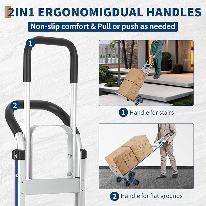 Heavy-Duty 2-in-1 Aluminum Stair Climbing Hand Truck – 600 lbs Capacity - Image 4