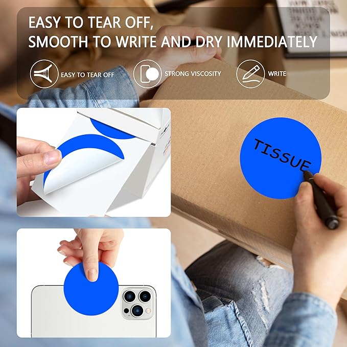 PARLAIM 3" Diameter Round Blue Color Coding Sticker, 4 Rolls 2000PCS Circle Dot - Image 3