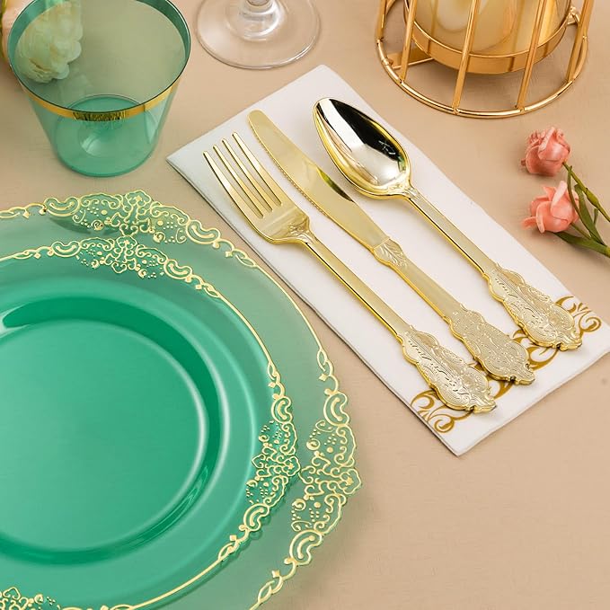 350PCS Clear Green Plastic Plates - Image 4