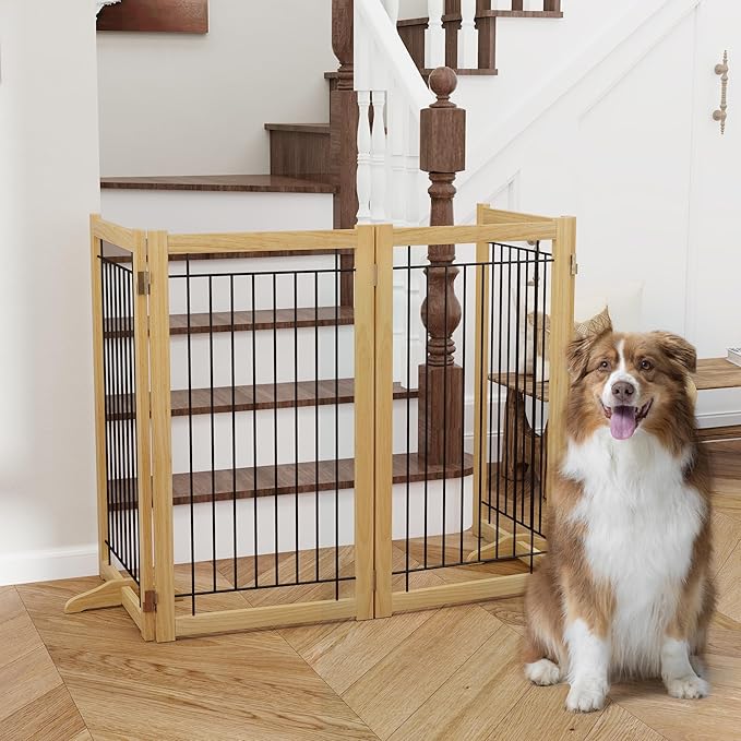 Wire Dog Gate Solid Wood Frame, Anti-Chewing, Indoor Freestanding Pet Gate - Image 7