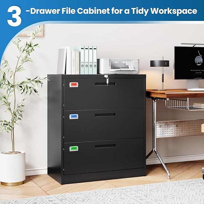 3 Drawer File Cabinet, Lateral Filing Cabinets - Image 6